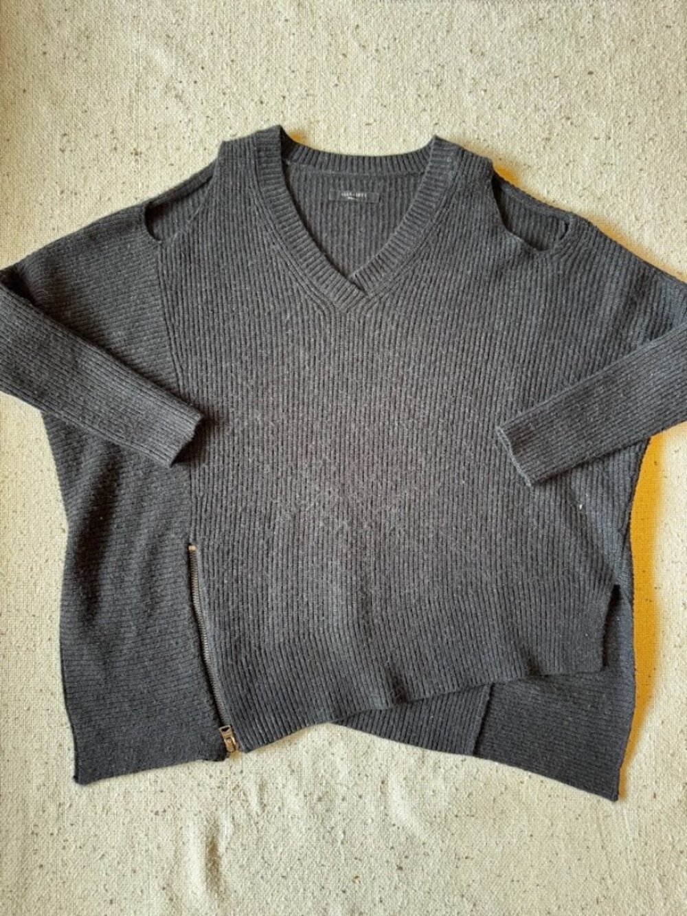 AllSaints Charcoal Gray Ribbed Asymmetric Zip Sweater Size S Funnel Neck